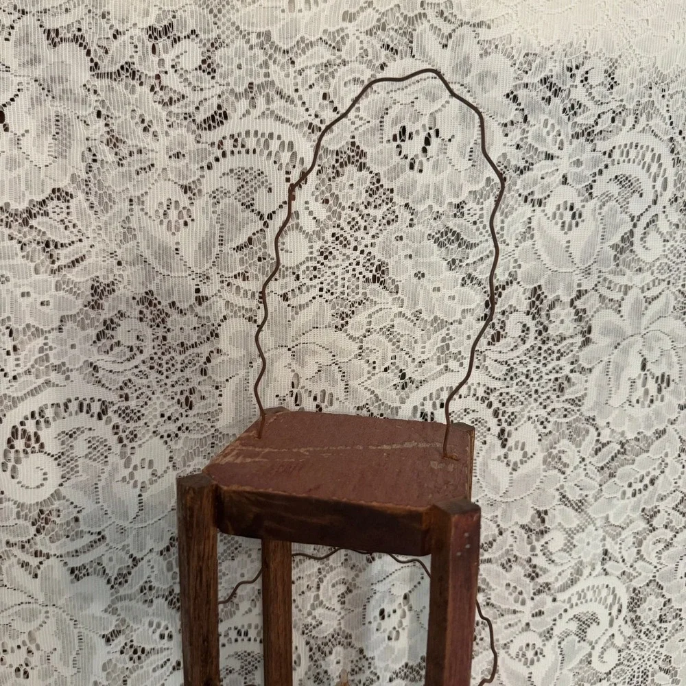 Primitive Wood and Wire Lantern with Faux Taper Candle Rustic Folk Art Farmhouse